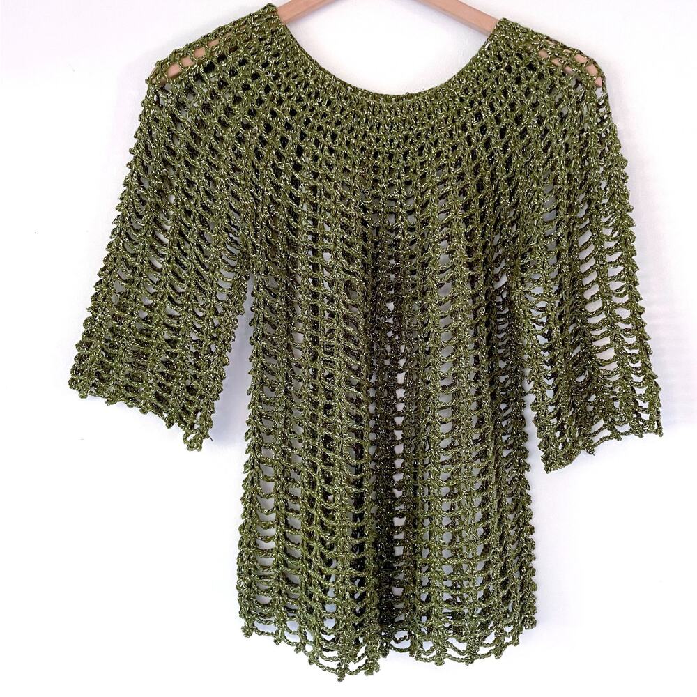 Vintage Sheer Crochet Top Open Stitch Medium Handmade Boho Fairy Grunge Festival